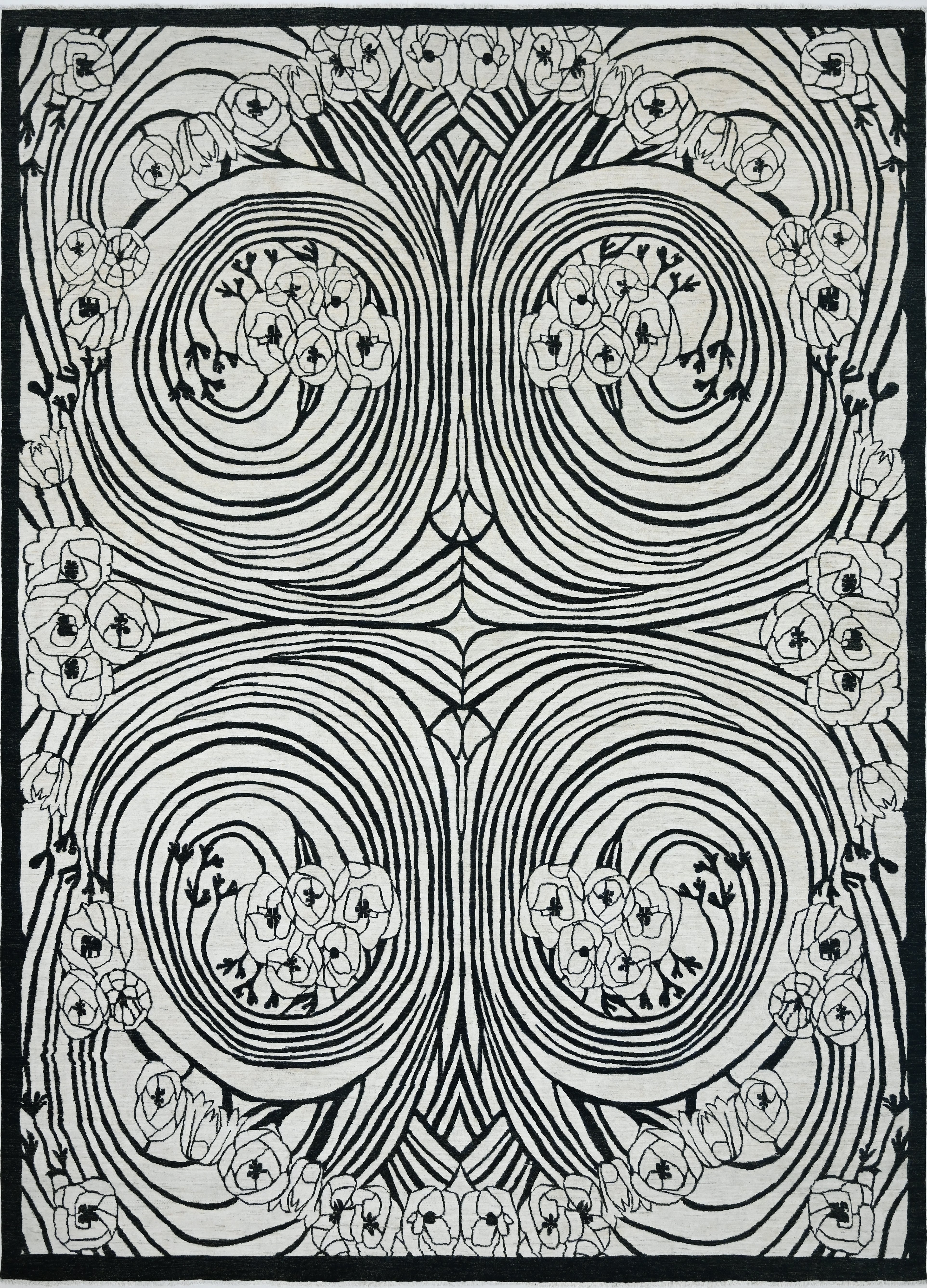 Black and white geometric floral pattern