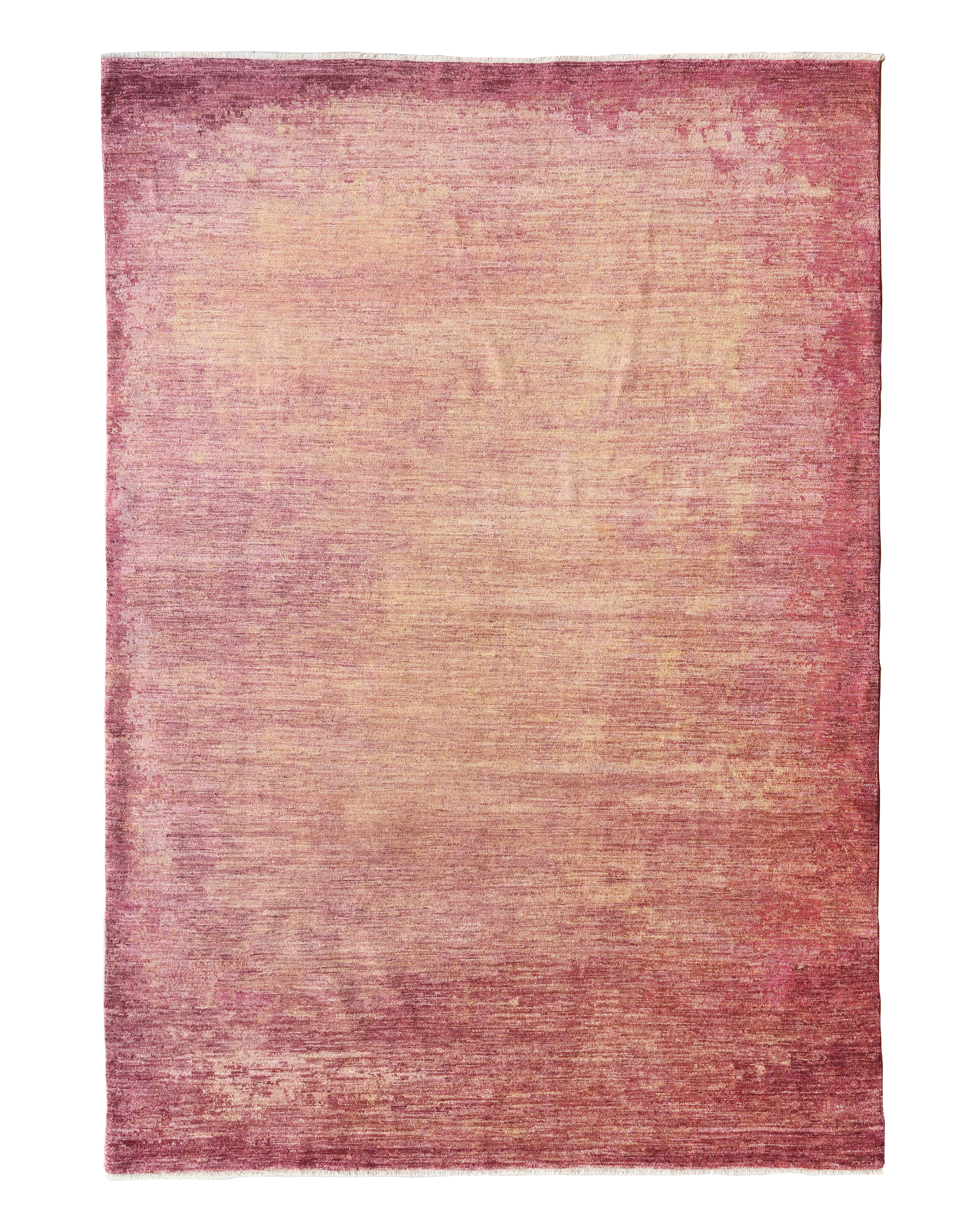 Hand-knotted magenta wool rug from the Organic Shades Collection by Ashtari Carpets, showcasing a rich red-to-pink gradient in an abstract, painterly style.
