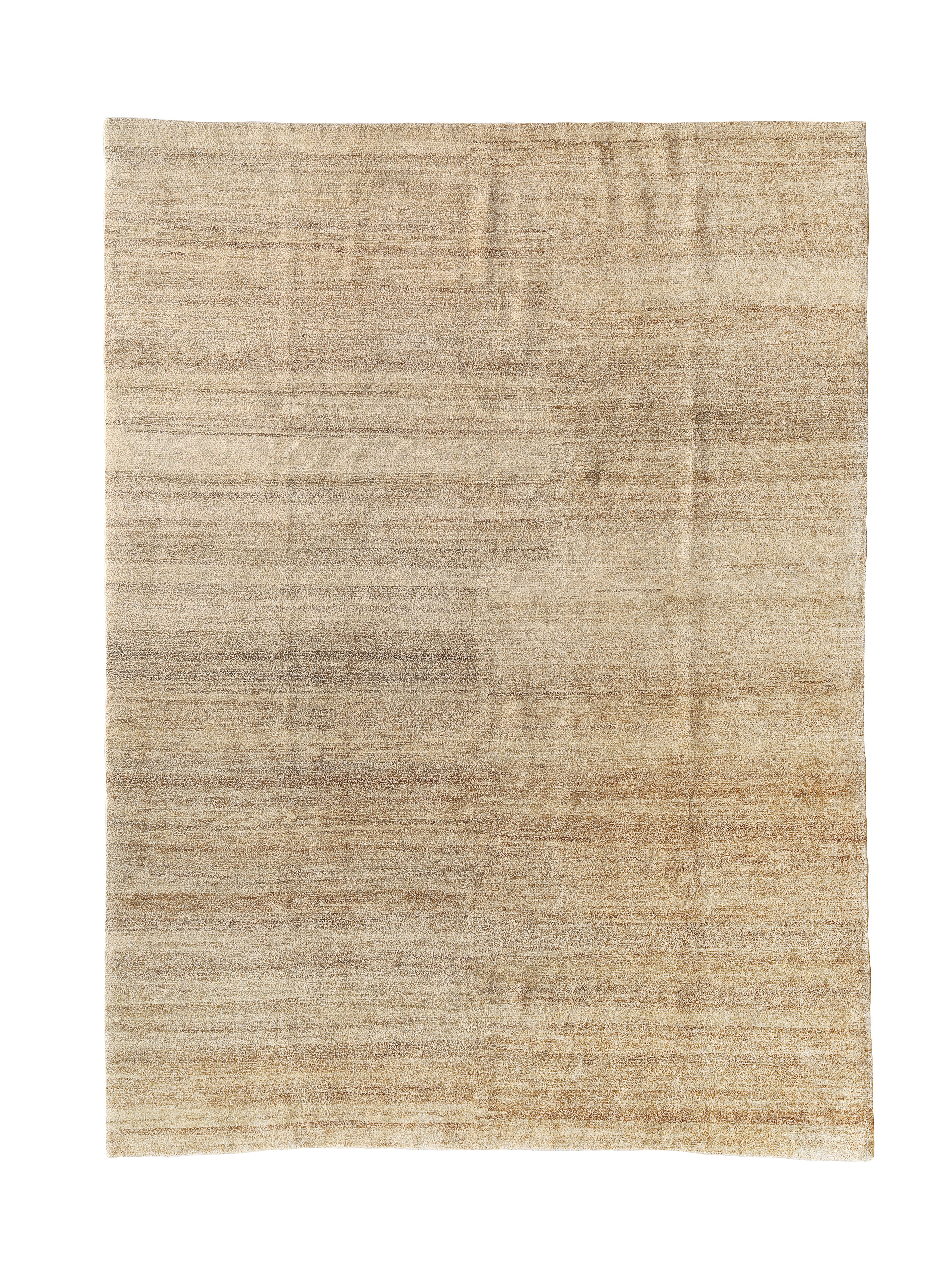 A beige and brown traditional handwoven rug made from natural fibers, displaying a subtle geometric pattern.