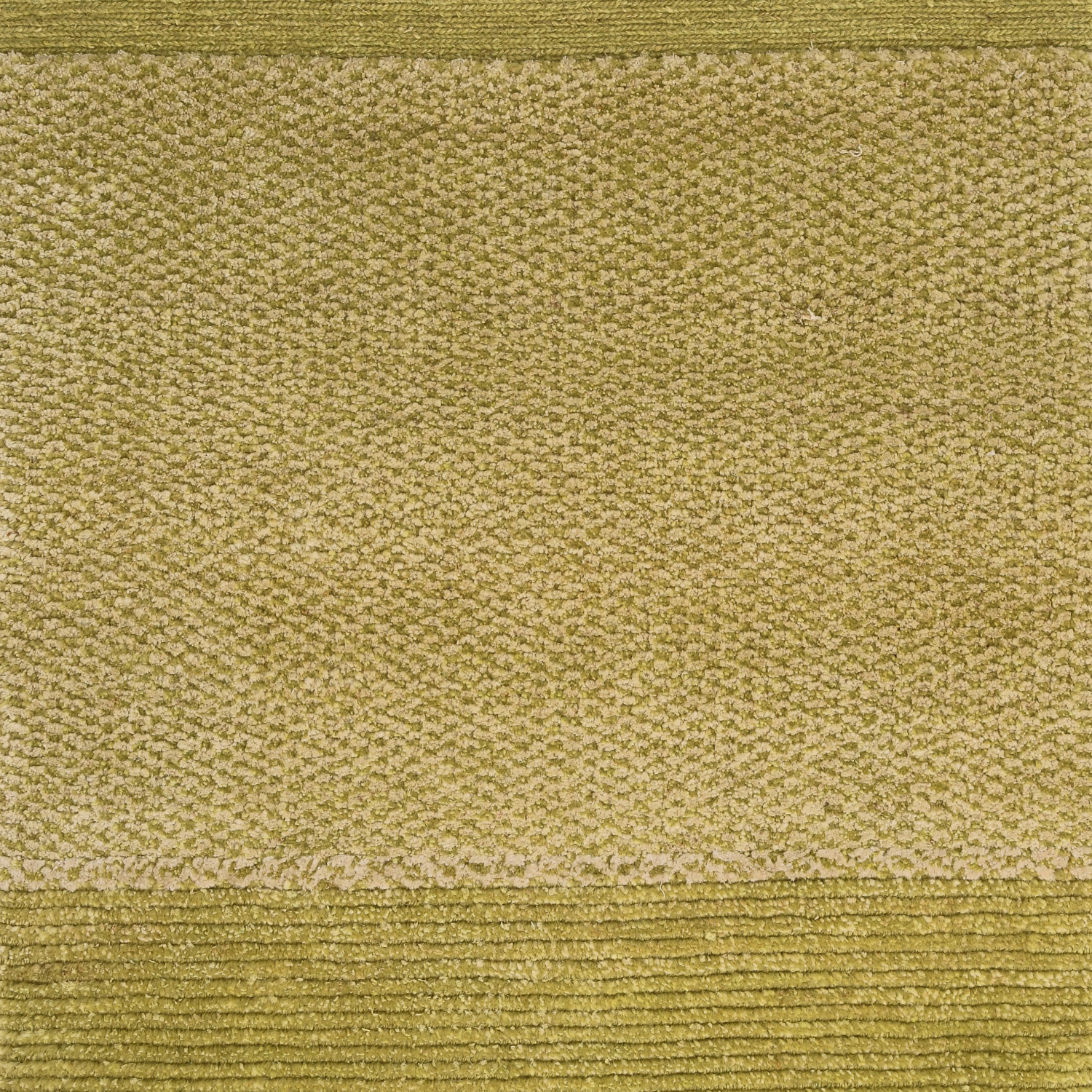 Textured green and beige rug with horizontal stripes