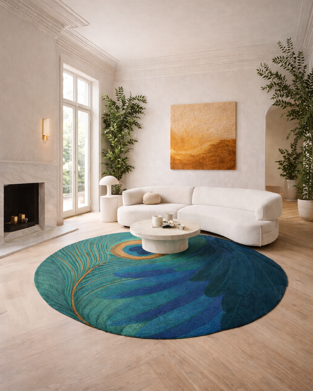 interieur herenhuis Peacock Reverie Luxury Wool & Silk Statement Rug
