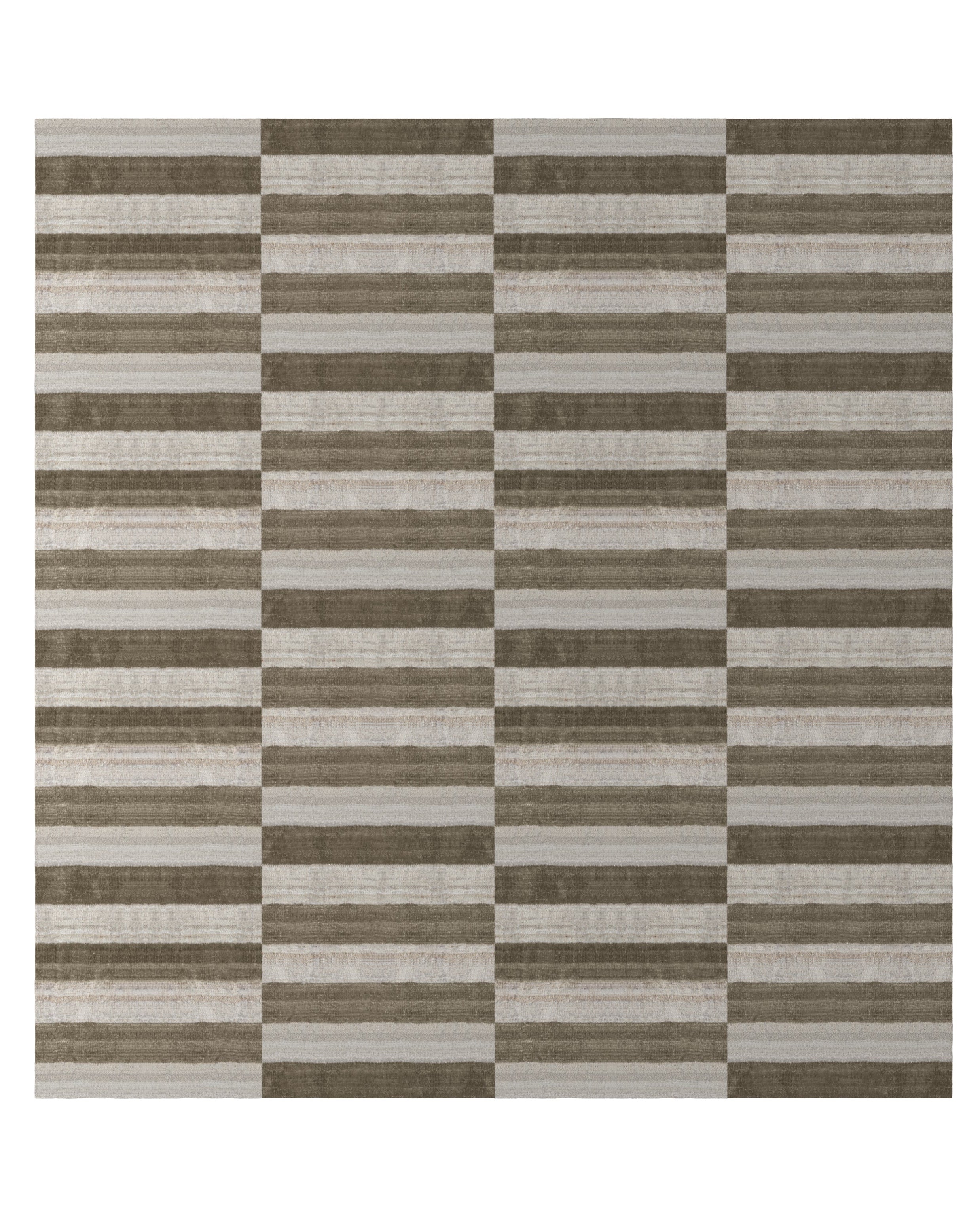 Rectangular kilim rug with a striped chess pattern on a white background