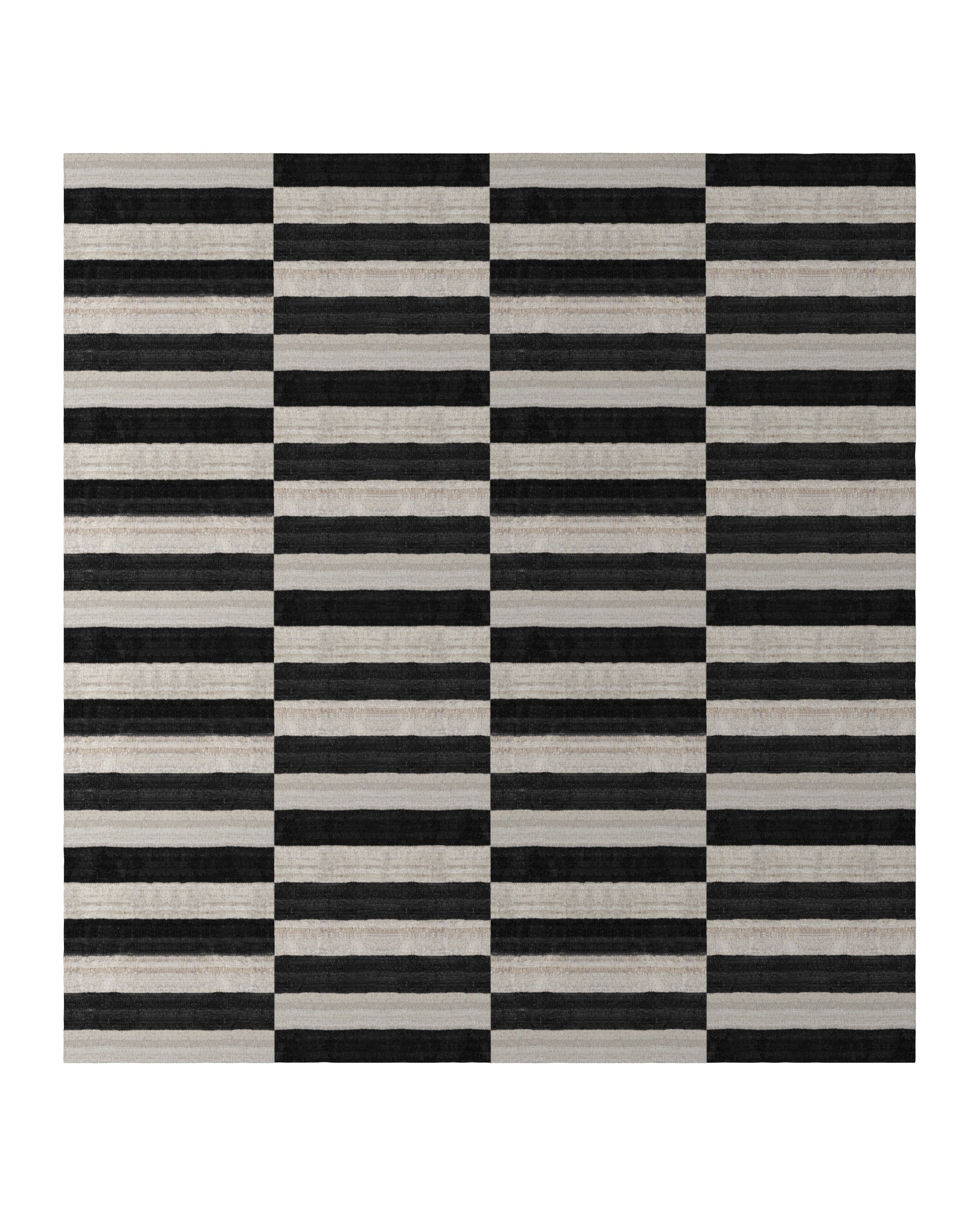 Checkered black and white rug on a white background