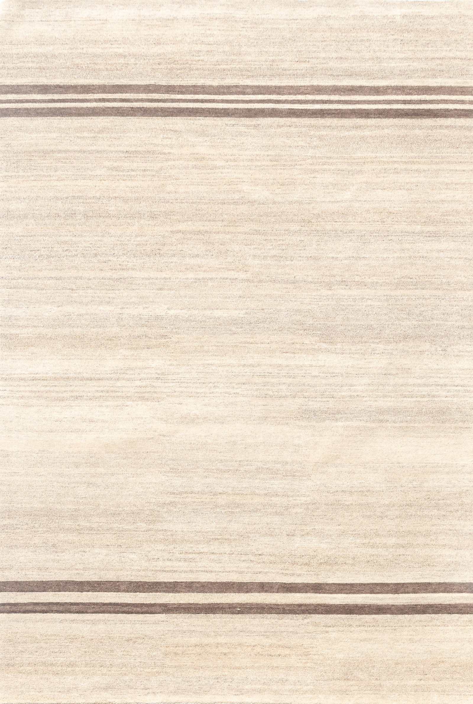 Beige rug with brown stripes on a white background allo wool nepal