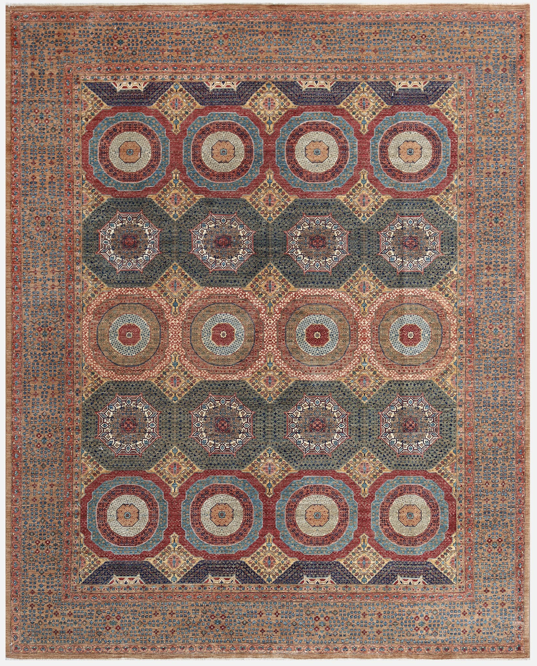 multicolor_mamluk_cairo_handknotted_afghan_rug_on white background