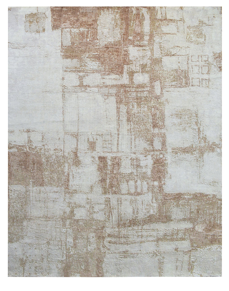 Textured area rug with a geometric pattern on a white background