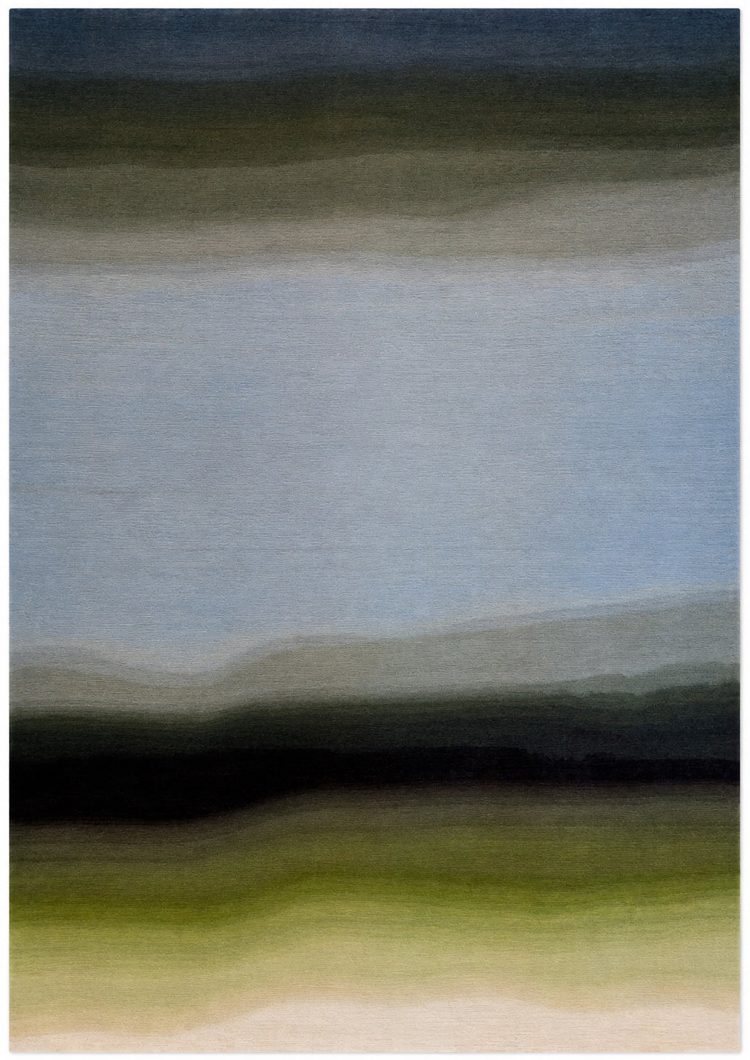 Gradient color carpet with shades of blue, green, and brown.