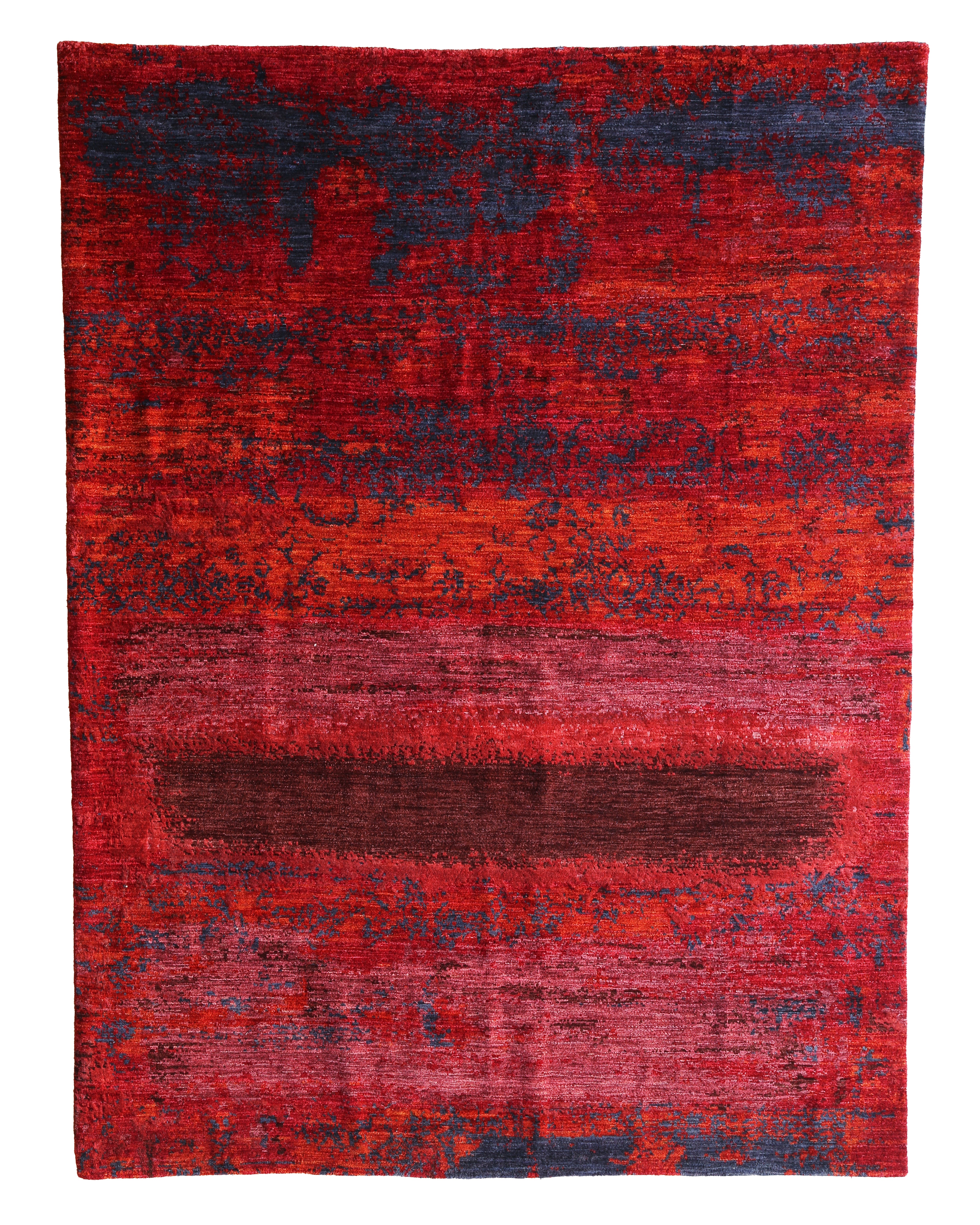 Hand-knotted Movement in Red rug by Tim Van Steenbergen, showcasing vibrant red gradients with deep, layered shadows in an abstract, painterly texture.