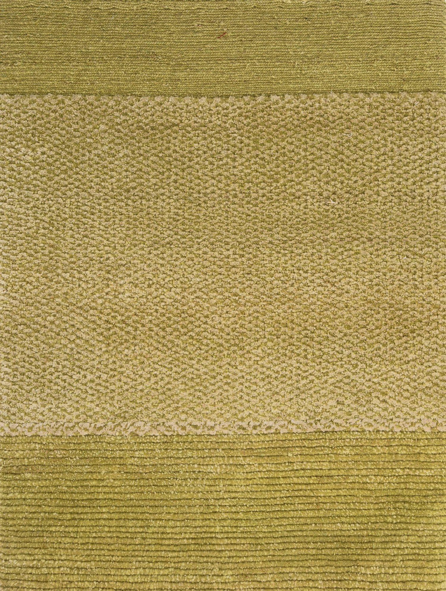 Textured green and beige rug with horizontal stripes