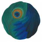 Luxury custom wool and silk statement rug inspired by peacock feather design with hand-carved details in emerald and sapphire tones