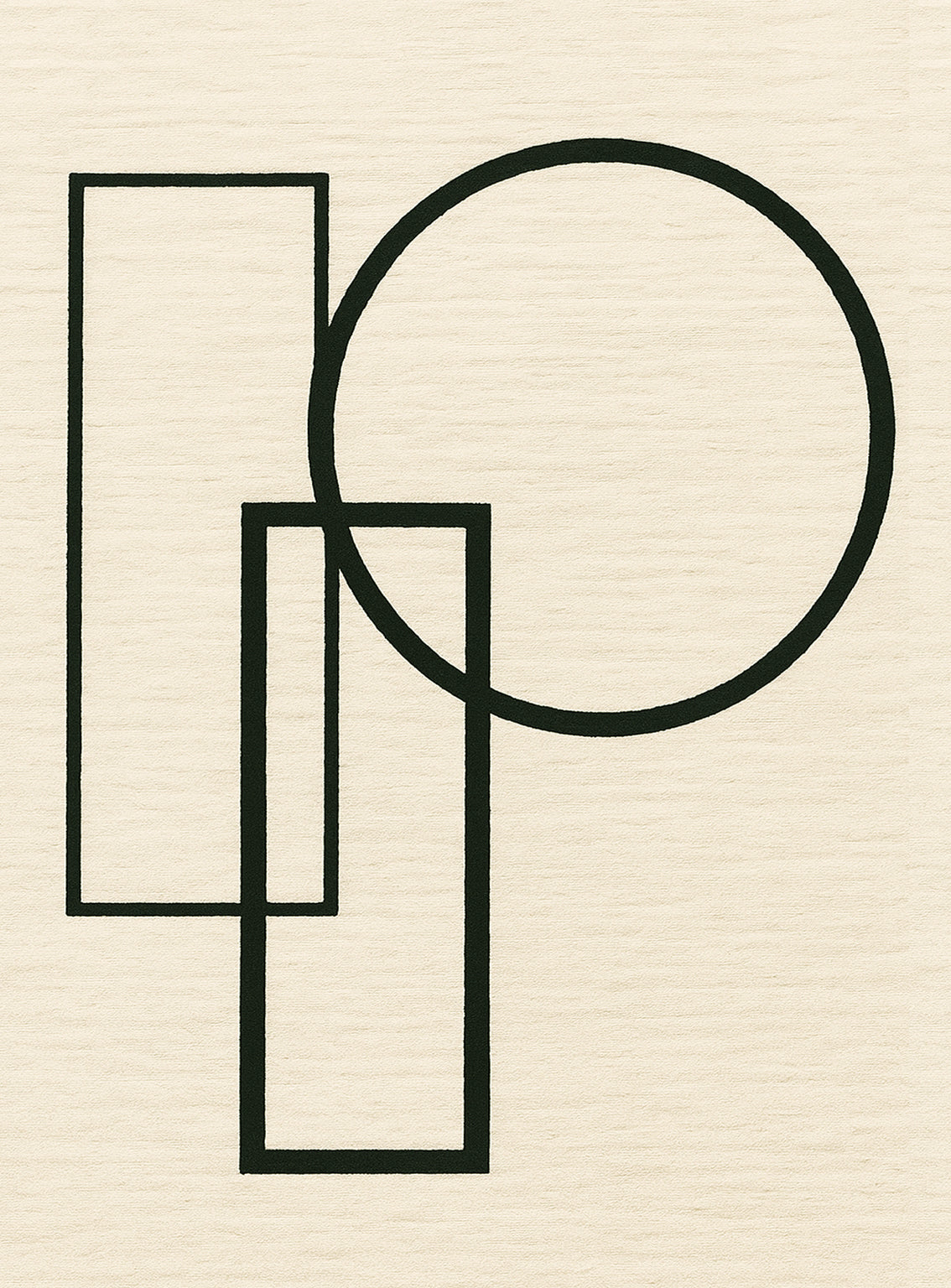 Geometric design with a circle, square, and rectangle on a beige background art deco tapijt 2