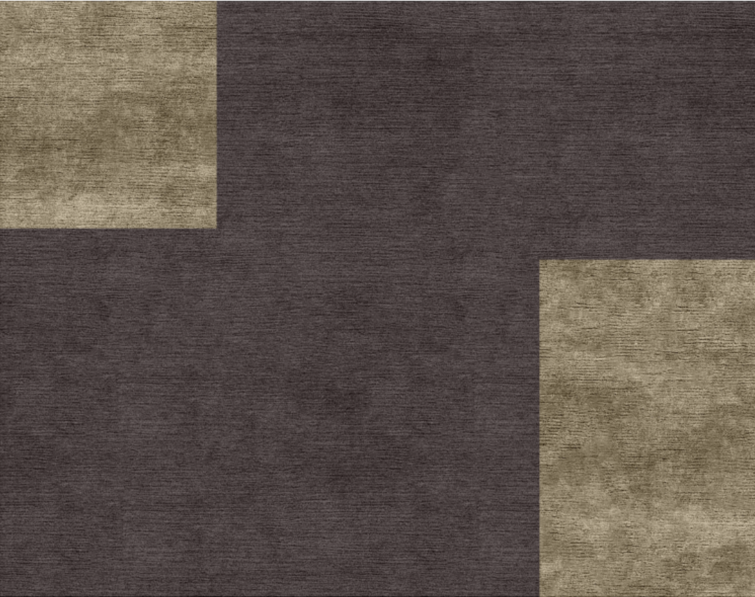 render of drawing of a bespoke silk carpet with geometric color blocks designed in collaboration with LDV Architecten.