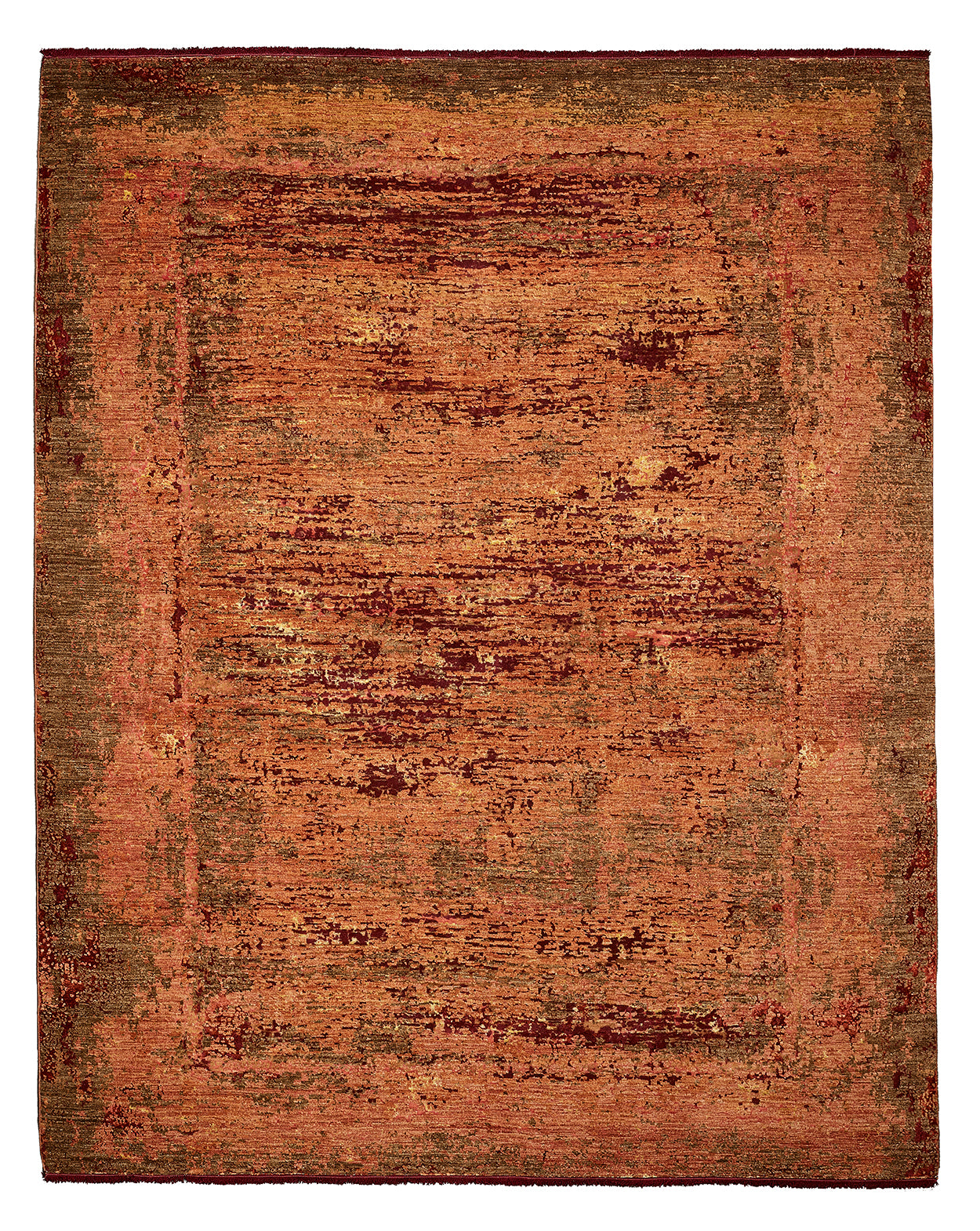 Rust-colored area rug with a textured pattern on a white background
